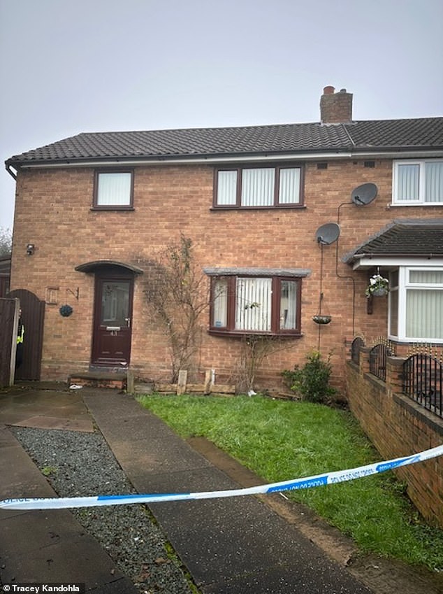 Pictured: Police tape around Mr Price's parents' home in Norton Canes, near Cannock, Staffordshire, after the attack