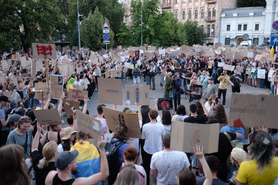 Protest in Kyiv against a law restricting anti-corruption bureaus.