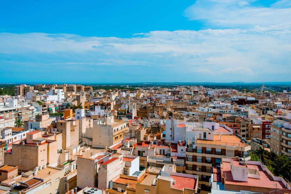 Aerial view of Elche's old town in Spain.