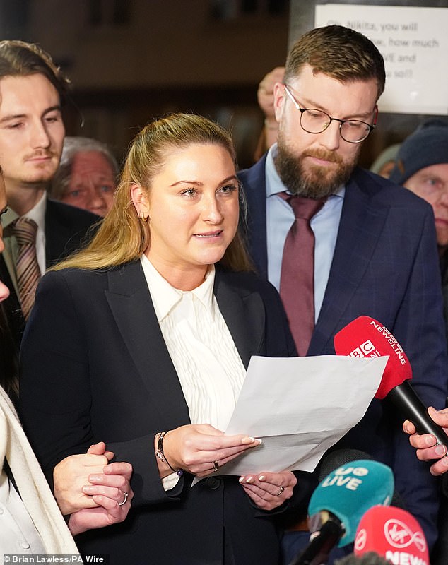 Nikita Hand speaking to the media outside the court upon hearing the verdict in her civil case, on November 22, 2024