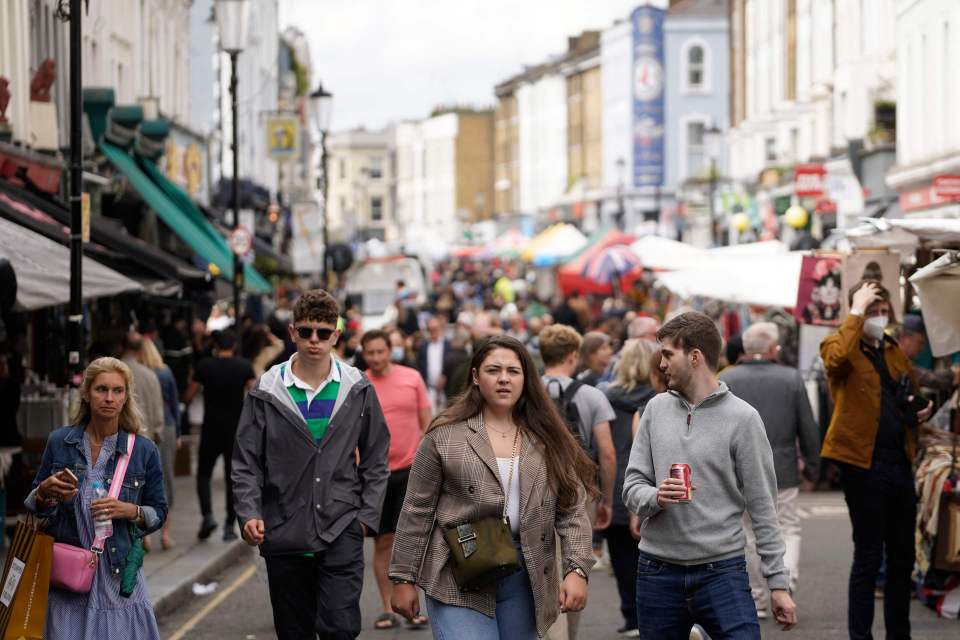 Crowded Portobello Road Market in London.