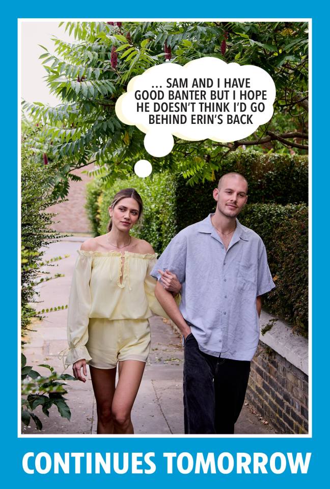 Illustration of a couple walking down a street, with a thought bubble containing dialogue.