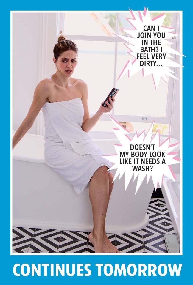 Woman in bathrobe considering a bath.