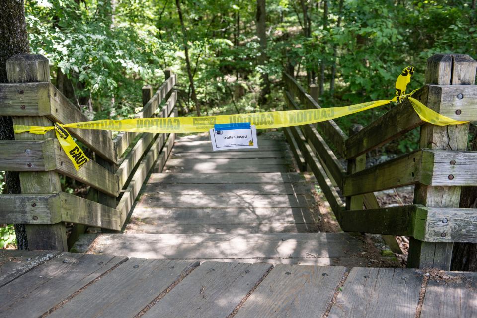 Closed trail with caution tape.