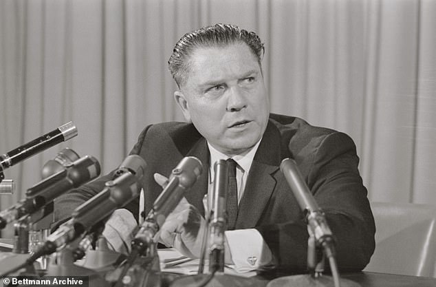 Pictured: Union boss Hoffa giving a press conference revolving the members of the trucking industry