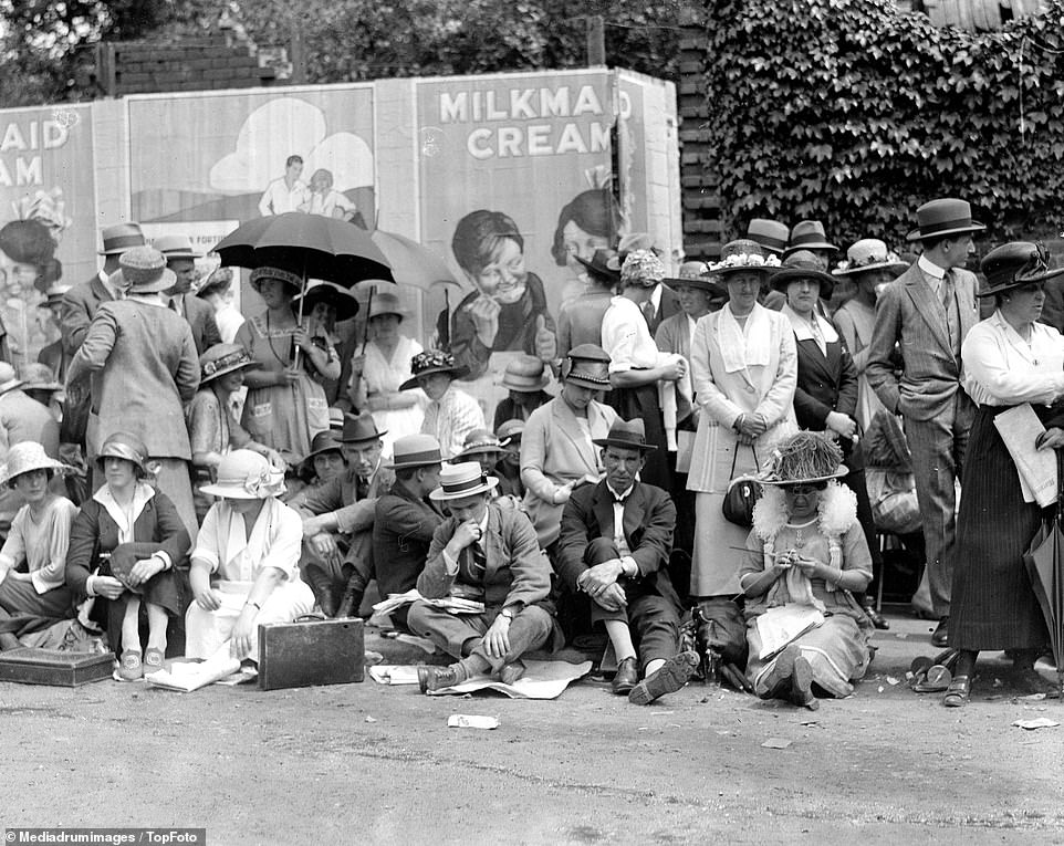 Spectators seen queuing at the Wimbledon championships, 1921