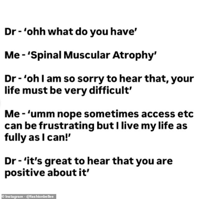 Sophie revealed what the doctor said when she told him that she was a wheelchair user