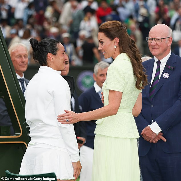 Kate Middleton, who has been patron of the All England Lawn Tennis and Croquet Club since 2016, was tasked with handing out the winners and runner-up trophies at Wimbledon in 2023