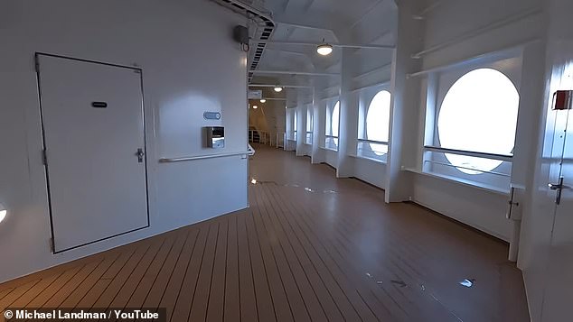 The hall on the port side of deck four of the Disney Dream where the portholes she fell out of are