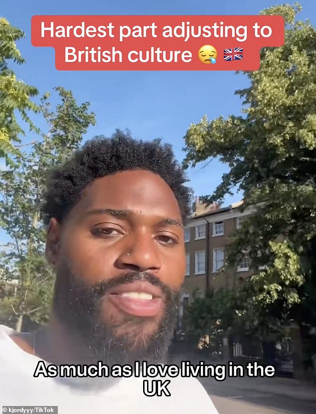 Kobie Jordan, who is from the US but now living in London, revealed the British cultural habit of being 'over-polite' is sometimes confusing
