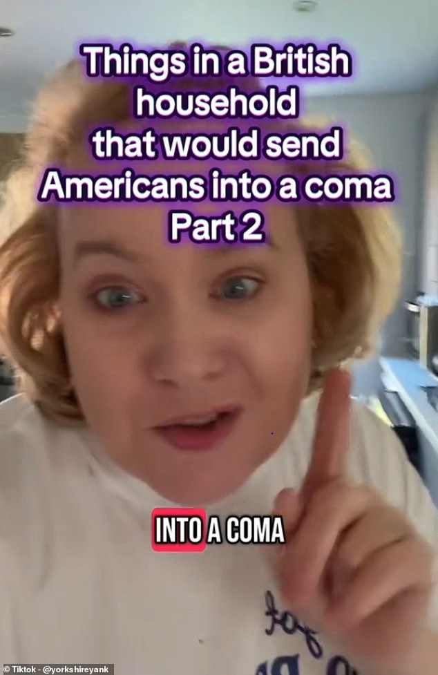 In a video that's been viewed 212,700 times, an American woman living in the UK (pictured) identifies four facets of British homes that baffle her