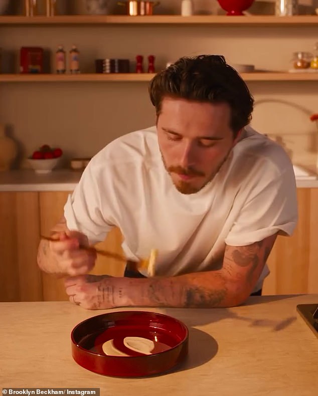 At the end of the clip, Brooklyn tasted a single piece of pasta which he dipped in a cream sauce - though it did not appear to be the complete dish he had whipped up
