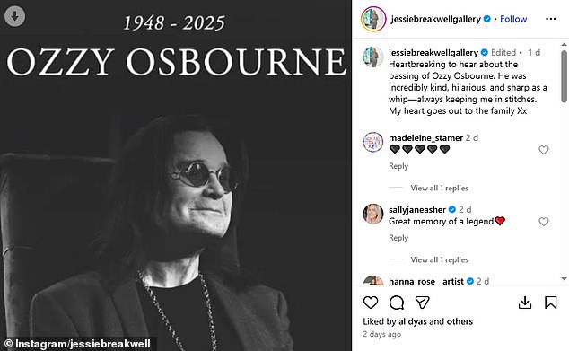 She also shared a moving tribute to Ozzy alongside some heartfelt words