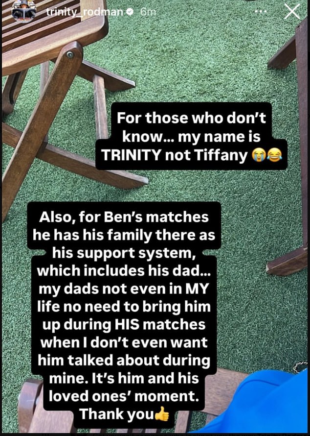 Trinity Rodman posted on Instagram following mentions on-air by BBC pundit Andrew Castle