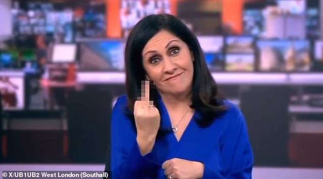 The latest broadcasting mishap was not Ms Moshiri's first with the BBC presenter making the headlines for showing her middle finger to the camera during a programme
