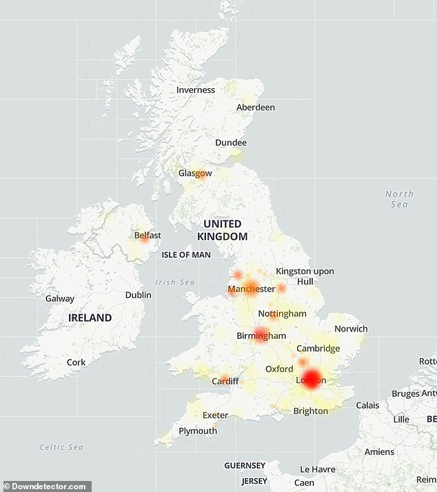DownDetector reveals reports from BT customers all over the UK, from London to Manchester, Liverpool, Birmingham, Nottingham, Cardiff, Glasgow and Belfast