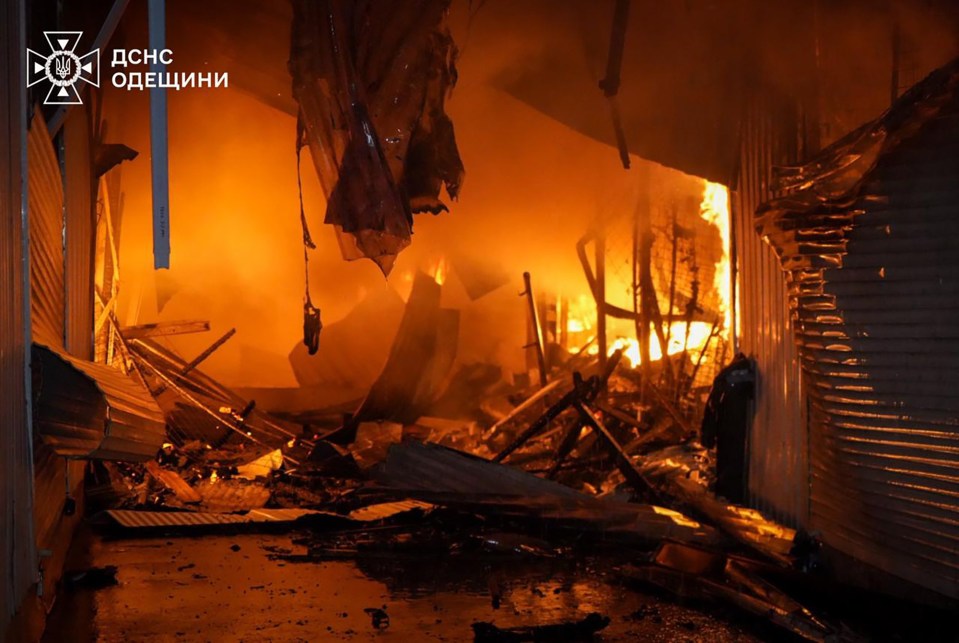 Burned-out building after a Russian attack.