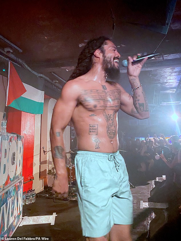 The lead singer of music duo Bob Vylan told his fans not to chant 'Death to the IDF' at their first gig since controversial Glastonbury performance, telling fans he didn't want to 'get in trouble'