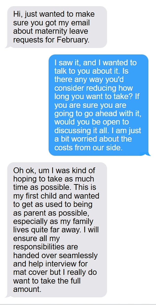 A boss has been slammed online for his guilt-laden response to a female employee's reasonable request for maternity leave