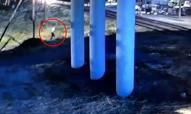 At the beginning of the clip, the man who would go on to faint can be seen wearing a white shirt and dark trousers approaching the track as the bright headlights of the train beam out