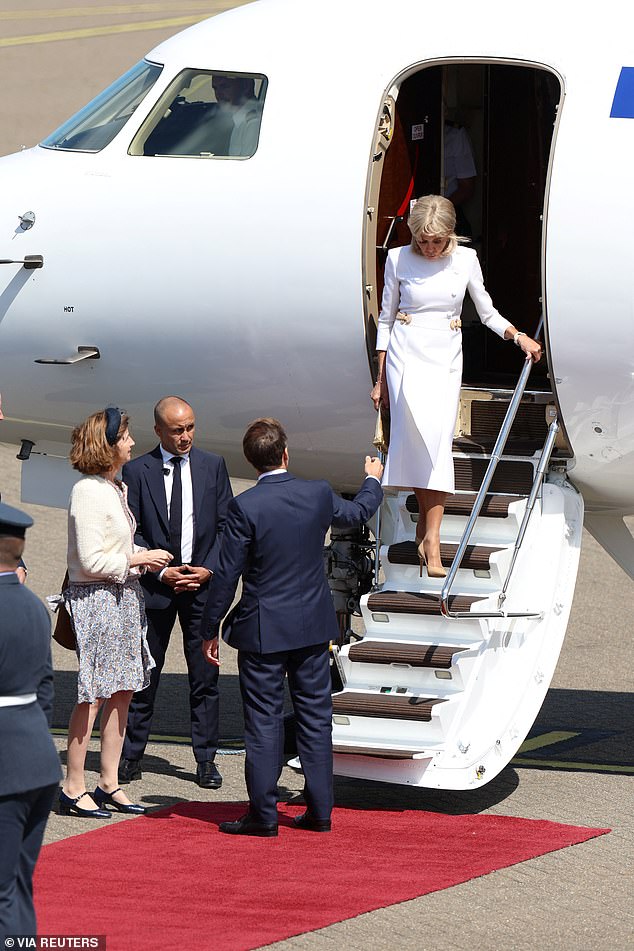French President Emmanuel Macron was ignored by his wife Brigitte yesterday at RAF Northolt