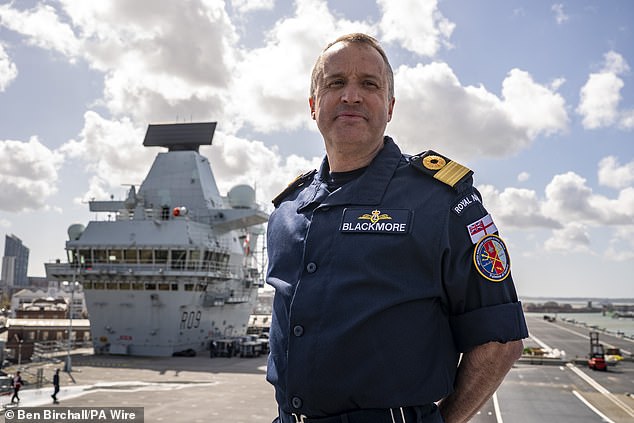 Commodore James Blackmore (pictured), Commander of the UK Carrier Strike Group, said that the exercise on Friday, July 18, serves as a 'real demonstration of the UK and our partners' warfighting capabilities'