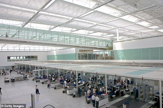 Security at Munich Airport in Germany (file photograph), where Miss Bradford was stopped