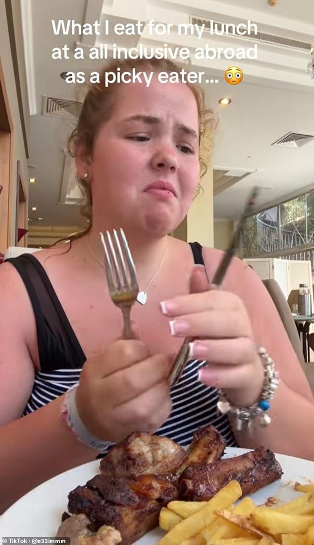 Self-professed 'picky eater' Simone (pictured) was left less than impressed with the selection at her all-inclusive holiday buffet in Cyprus