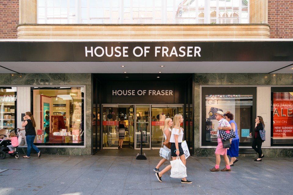 House of Fraser department store entrance with shoppers.