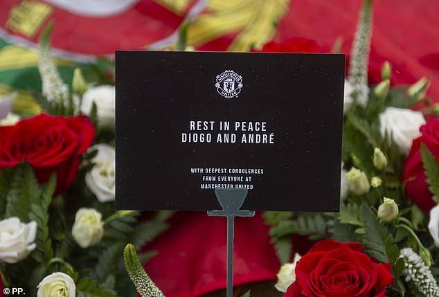A message read: 'Rest In Peace Diogo and Andre - with deepest condolences from everyone at Manchester United'
