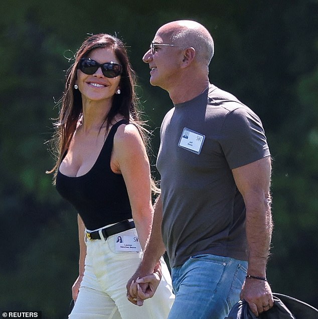It wouldn't be 'billionaires' summer camp' without Lauren Sanchez and Jeff Bezos - with the newlyweds touching down earlier today in Sun Valley for the annual retreat