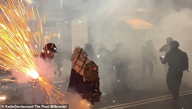 Demonstrators were seen being tackled to the ground as officers deployed smoke bombs and tear gas to try and control the crowd during the July 4 demonstration