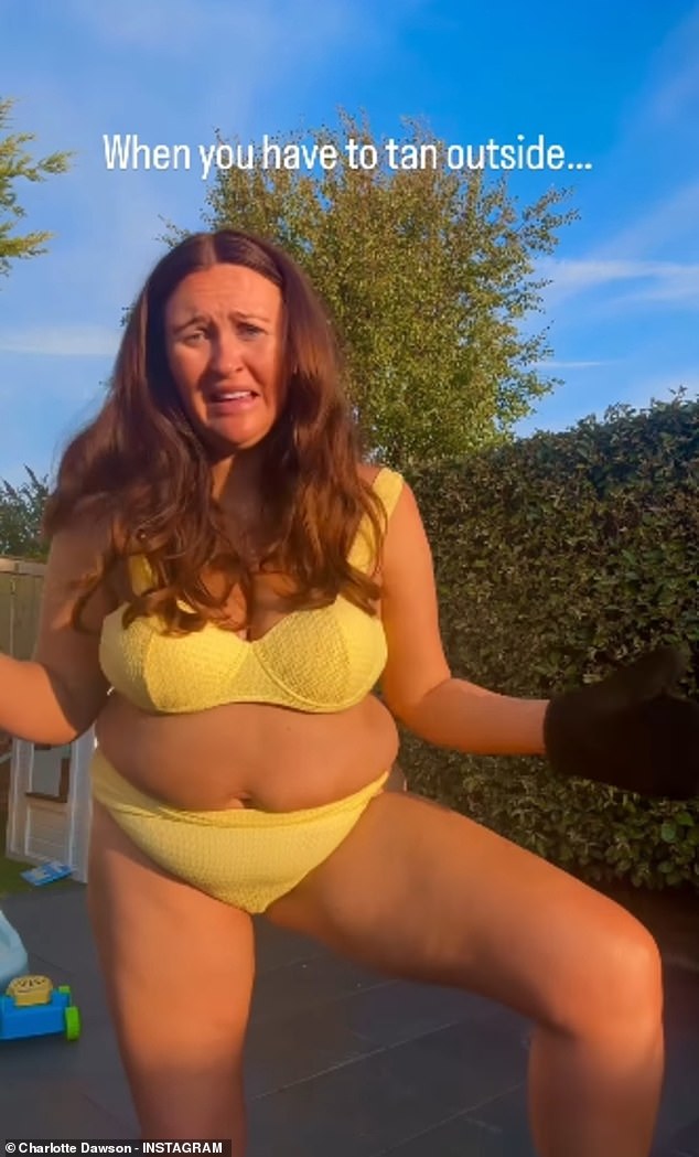 Charlotte Dawson proudly showcased her curves in a yellow bikini on Instagram on Thursday as she plugged her fake tan brand amid her financial difficulties