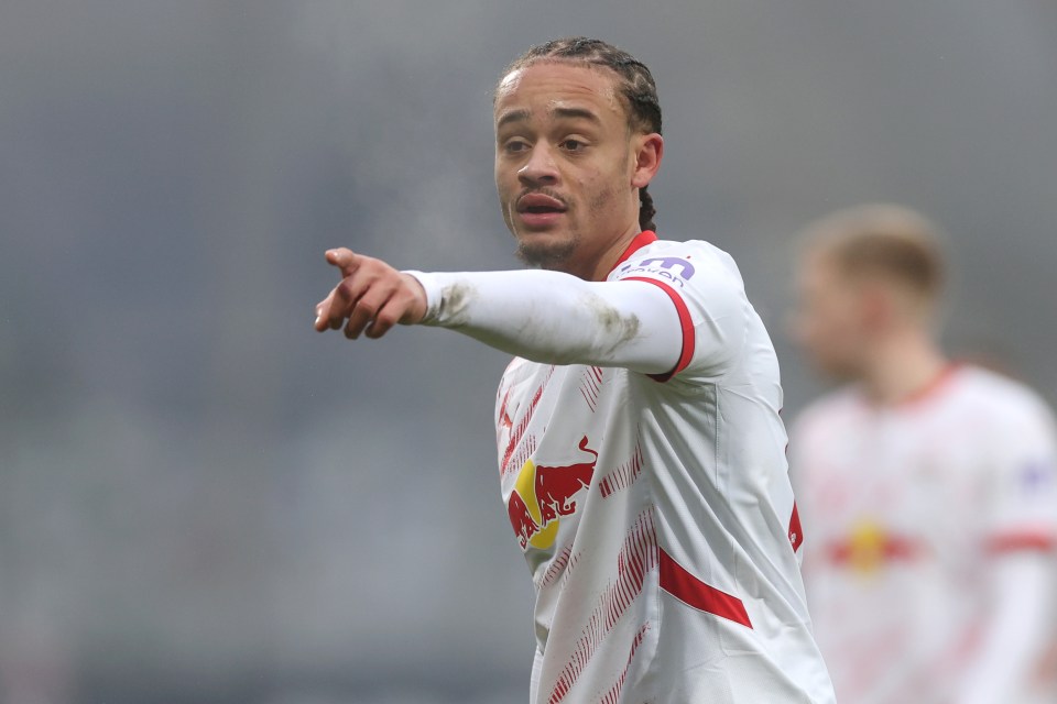 Xavi Simons of RB Leipzig reacting during a soccer match.