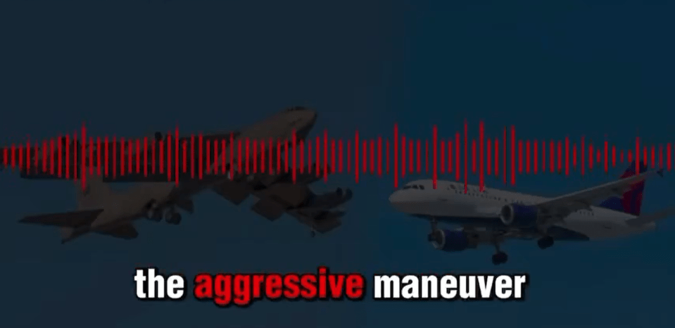 Illustration of two airplanes with a soundwave graphic, depicting an aggressive maneuver.
