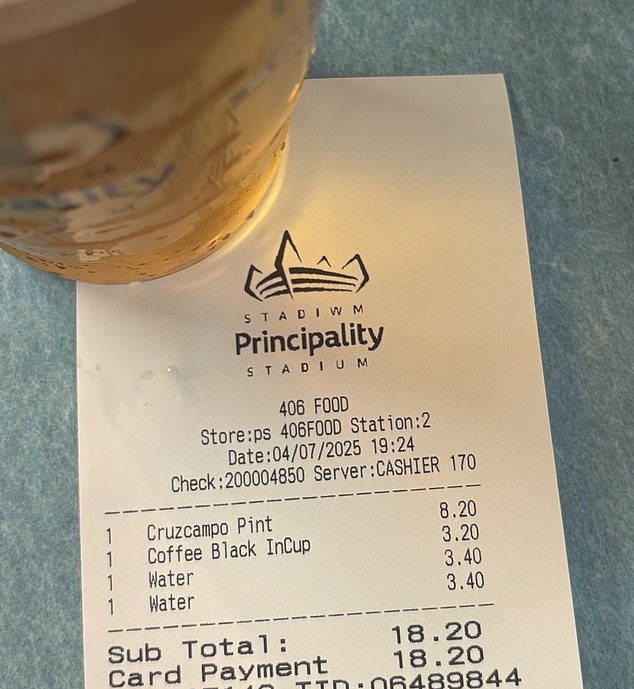 For a pint of Cruzcampo, a coffee and two waters - we had to stump up almost £20