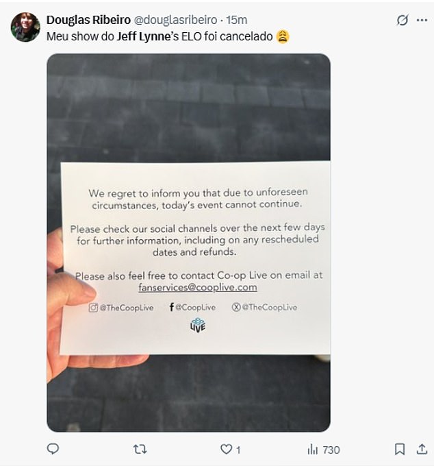 One fan shared a snap of a written notice they received revealing that the concert had been cancelled