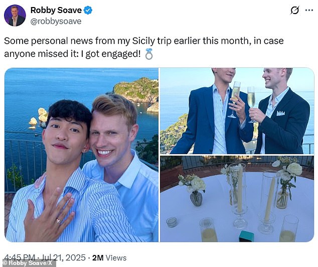 Soave proposed to his lover in Sicily with a Tiffany & Co. ring