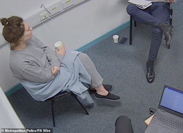 Marten pictured during a police interview in an image released today in which she is told that her dead baby daughter has been found dead