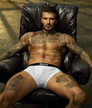 Cruz's look was reminiscent of David's iconic BOSS underwear campaign, where he wore white briefs to show off his muscular frame (pictured this year)