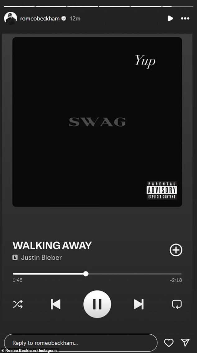 The model posted a picture of Justin Bieber's new song Walking Away following his bombshell move, alongside the caption 'Yup'