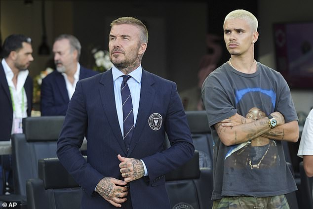 David and Romeo Beckham appeared tense as they watched Inter Miami play against Nashville SC at Chase Stadium in Fort Lauderdale, Florida on Saturday
