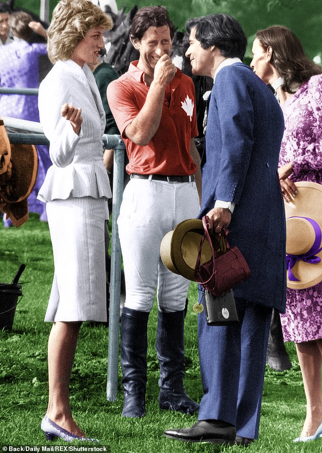 Princess Diana and the then Prince Charles now King pictured with Oliver Hoare and his wife, French oil heiress Diane de Waldner de Freundstein, chatting at Guard's Polo in June 1986