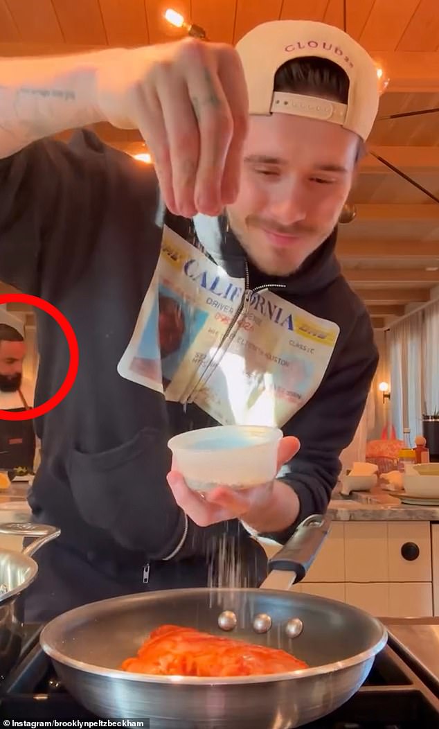 Brooklyn Beckham 's fans playfully took aim at his recent video after they noticed a private chef in the amateur cook's new cooking tutorial