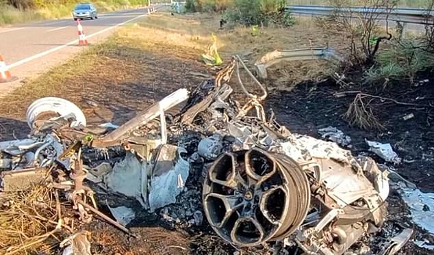 Pictured: Debris from the devastating crash involving Diogo Jota and his brother