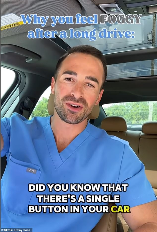 U.S. doctor Clay Moss (pictured) has shocked millions of drivers after revealing that a common setting in your car could be quietly sabotaging your brain function
