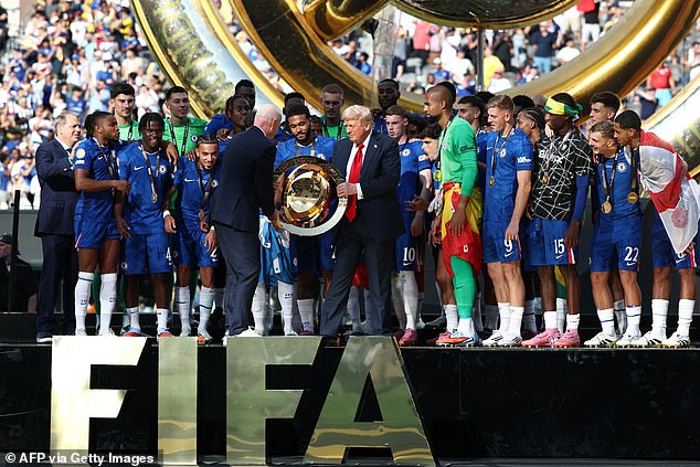 Chelsea players were left bemused as Donald Trump stole the limelight during their trophy lift