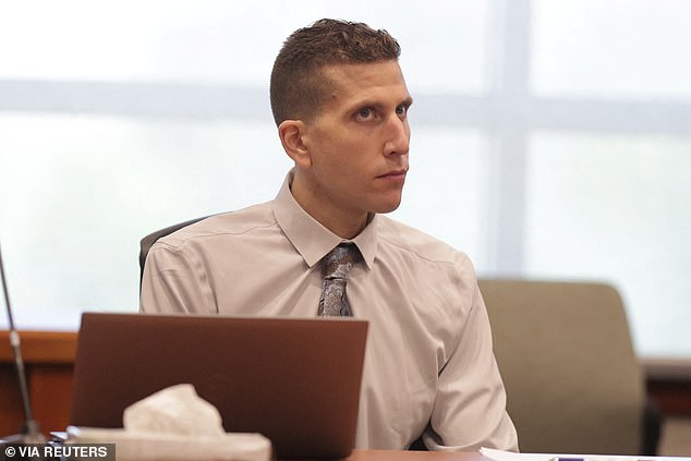 Quadruple killer Bryan Kohberger is pictured inside the Ada County Courthouse, in Boise, Idaho, on July