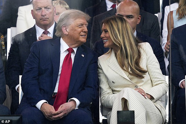 President Donald Trump and first lady Melania Trump at the military parade commemorating the Army's 250th anniversary, coinciding with his 79th birthday on June 14th
