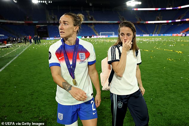 England hero Lucy Bronze consoled her close friend Ona Batlle after the Euro 2025 final